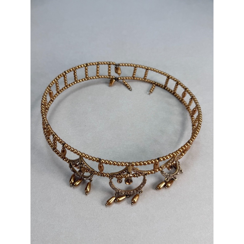Vintage Gold Tone Rhinestone Choker Necklace Beaded Dangle Statement Boho - Picture 5 of 6